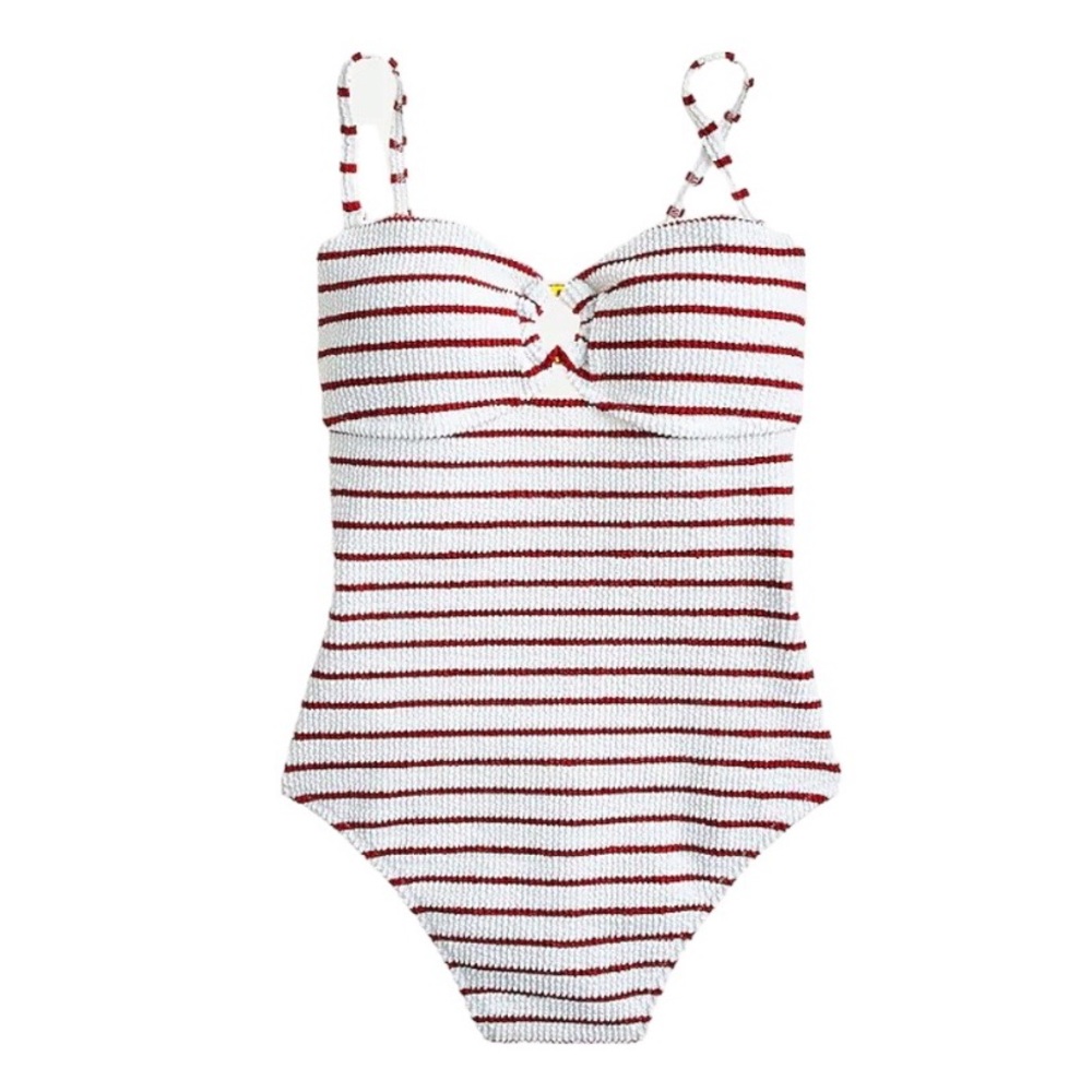 New J Crew Scrunchie Ring Bandeau One Piece Swimsuit in Red White Stripe… - Picture 1 of 13